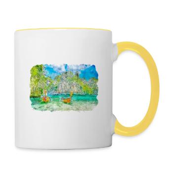 Thaïlande Aquarelle Esquisse Dessinée à la Main Illustration - Mug contrasté - blanc/jaune - Droite