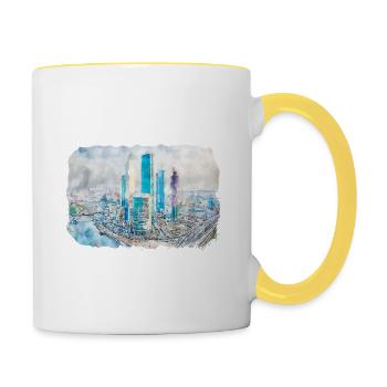 China Watercolor Sketch Hand Drawn Illustration - Contrasting Mug - white/yellow - Right