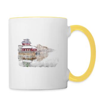 Peking Wahrzeichen Aquarell Skizze Farbe Zeichnung - Tasse zweifarbig - Weiß/Gelb - Rechts
