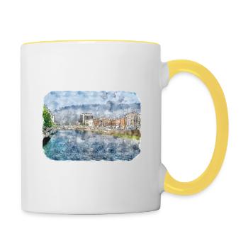 Dublin Irlande Royaume-Uni Aquarelle Sketch Illustration - Mug contrasté - blanc/jaune - Droite