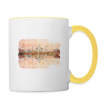 Indien Wahrzeichen Aquarell Skizze Farbe Illustratio - Tasse zweifarbig - Weiß/Gelb - Rechts