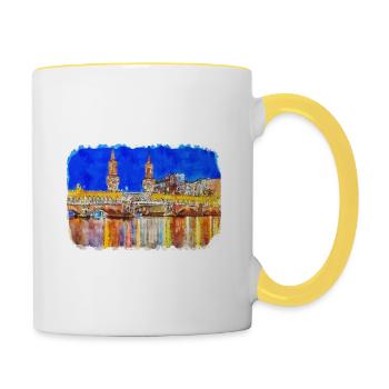 Berlin Allemagne Aquarelle Esquisse Dessinée Peinture - Mug contrasté - blanc/jaune - Droite