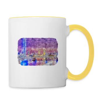 Londres UK Aquarelle Esquisse Dessinée à la Main Peinture - Mug contrasté - blanc/jaune - Droite