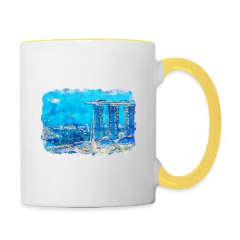 Singapour Aquarelle Esquisse Dessinée à la Main Peinture - Mug contrasté - blanc/jaune - Droite