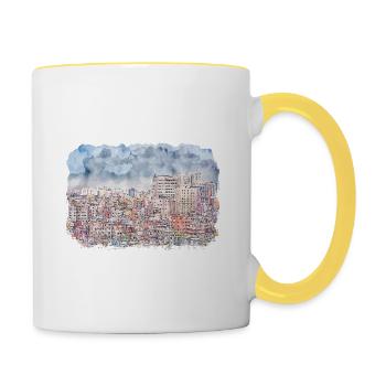 Dhaka Bangladesh Watercolor Sketch Drawn Illustrat - Contrasting Mug - white/yellow - Right