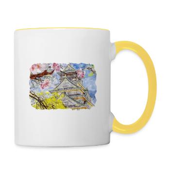 Japan Aquarellskizze Handgezeichnete Illustration - Tasse zweifarbig - Weiß/Gelb - Rechts