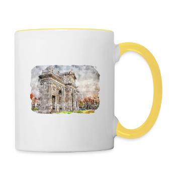 Madrid Espagne Aquarelle Esquisse Dessinée Peinture - Mug contrasté - blanc/jaune - Droite