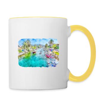 Spain Watercolor Sketch Hand Drawn Illustration - Contrasting Mug - white/yellow - Right