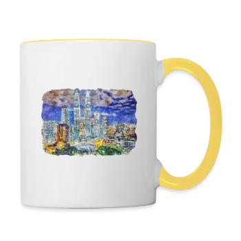 Malaisie Aquarelle Esquisse Dessinée à la Main Illustration - Mug contrasté - blanc/jaune - Droite