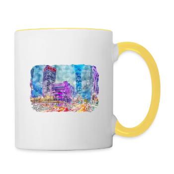 China Watercolor Sketch Hand Drawn Illustration - Contrasting Mug - white/yellow - Right