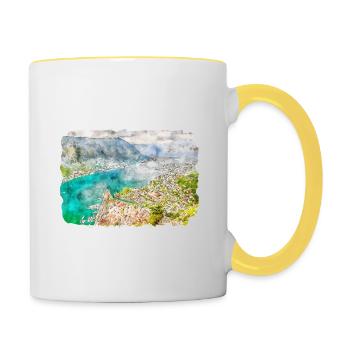 Montenegro Landmark Watercolor Sketch Illustration - Contrasting Mug - white/yellow - Right