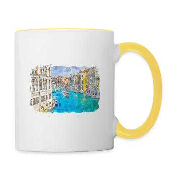 Venise Italie Aquarelle Esquisse Illustration - Mug contrasté - blanc/jaune - Droite