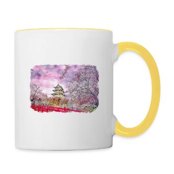 Japan Aquarellskizze Handgezeichnete Illustration - Tasse zweifarbig - Weiß/Gelb - Rechts