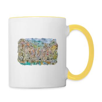 Sorrente Italie Aquarelle Esquisse Dessinée Peinture - Mug contrasté - blanc/jaune - Droite