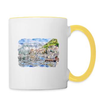 Montenegro Landmark Watercolor Sketch Illustration - Contrasting Mug - white/yellow - Right