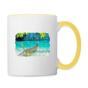 Thaïlande Aquarelle Esquisse Dessinée à la Main Illustration - Mug contrasté - blanc/jaune - Droite
