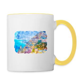 Positano Italy Watercolor Sketch Drawn Illustratio - Contrasting Mug - white/yellow - Right