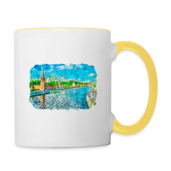 Moscou Russie Aquarelle Esquisse Dessin Dessiné - Mug contrasté - blanc/jaune - Droite
