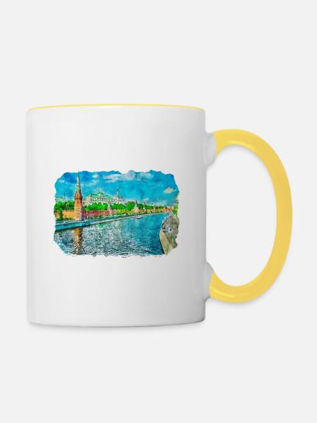 Moscou Russie Aquarelle Esquisse Dessin Dessiné - Mug contrasté - blanc/jaune