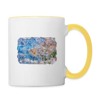 Autriche Aquarelle Esquisse Dessinée à la main Illustration - Mug contrasté - blanc/jaune - Droite