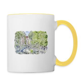 Bruges Belgium Watercolor Sketch Drawn Illustratio - Contrasting Mug - white/yellow - Right
