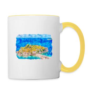 Montenegro Landmark Watercolor Sketch Illustration - Contrasting Mug - white/yellow - Right
