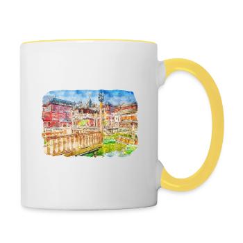 China Watercolor Sketch Hand Drawn Illustration - Contrasting Mug - white/yellow - Right