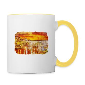 Florence Italie Aquarelle Esquisse Peinture Dessinée - Mug contrasté - blanc/jaune - Droite
