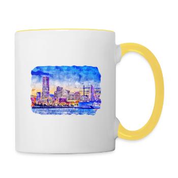 Japan Aquarellskizze Handgezeichnete Illustration - Tasse zweifarbig - Weiß/Gelb - Rechts