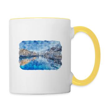 Zürich Schweiz Aquarell Skizze Illustration - Tasse zweifarbig - Weiß/Gelb - Rechts