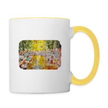 Amsterdam Netherlands Watercolor Sketch Drawing - Contrasting Mug - white/yellow - Right