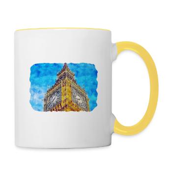 England UK Watercolor Sketch Drawn Illustration - Contrasting Mug - white/yellow - Right