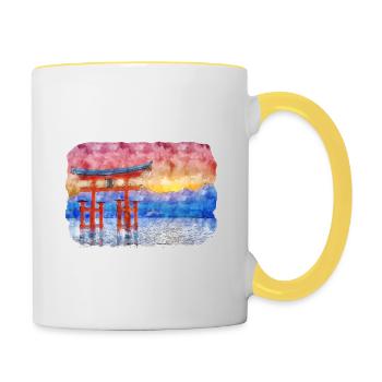Japan Aquarellskizze Handgezeichnete Illustration - Tasse zweifarbig - Weiß/Gelb - Rechts