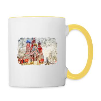 Moscou Russie Aquarelle Esquisse Dessin Dessiné - Mug contrasté - blanc/jaune - Droite