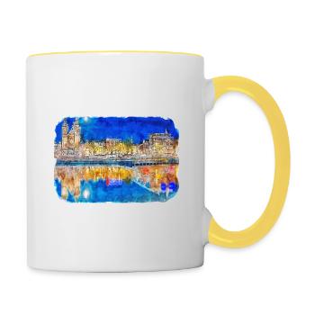 Amsterdam Netherlands Watercolor Sketch Drawing - Contrasting Mug - white/yellow - Right