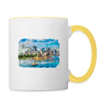 Sydney Australie Aquarelle Esquisse Dessinée Illustrat - Mug contrasté - blanc/jaune - Droite