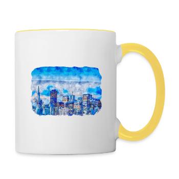 San Francisco Usa Watercolor Sketch Painting - Contrasting Mug - white/yellow - Right