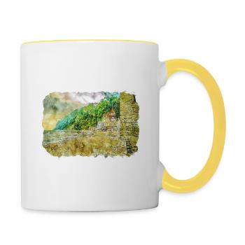 England UK Watercolor Sketch Painting Illustration - Contrasting Mug - white/yellow - Right