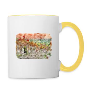 Angleterre Royaume-Uni Aquarelle Esquisse Dessinée à la main Peinture - Mug contrasté - blanc/jaune - Droite