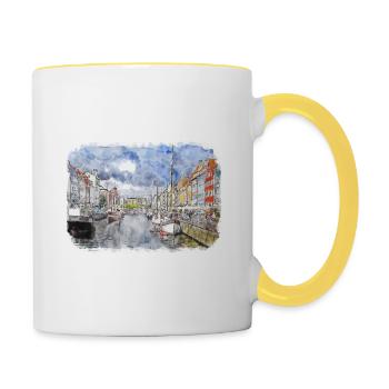 Copenhague Danemark Aquarelle Sketch Illustration - Mug contrasté - blanc/jaune - Droite