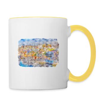 Porto Portugal Watercolor Sketch Drawn Illustratio - Contrasting Mug - white/yellow - Right