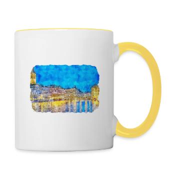 Zürich Schweiz Aquarell Skizze Illustration - Tasse zweifarbig - Weiß/Gelb - Rechts