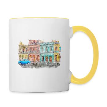 Habana Kuba Aquarell Skizze Gezeichnete Illustration - Tasse zweifarbig - Weiß/Gelb - Rechts