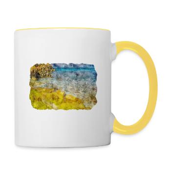 Malta Landmark Watercolor Sketch Paint Illustratio - Contrasting Mug - white/yellow - Right