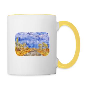 Australie Aquarelle Esquisse Dessinée à la Main Peinture - Mug contrasté - blanc/jaune - Droite