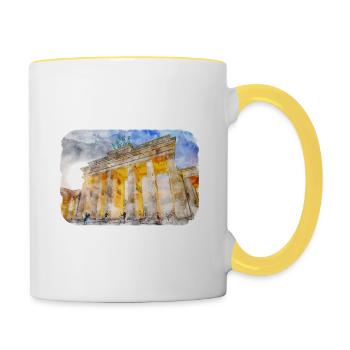 Berlin Allemagne Aquarelle Esquisse Dessinée Peinture - Mug contrasté - blanc/jaune - Droite