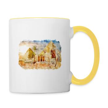 Le Caire Egypte Aquarelle Esquisse Dessinée Illustration - Mug contrasté - blanc/jaune - Droite