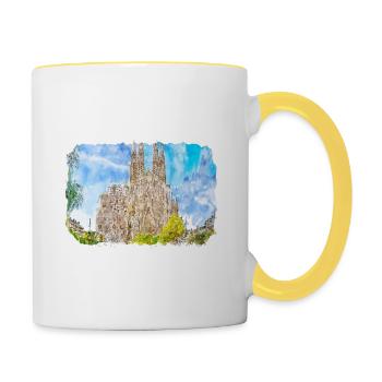 Spain Watercolor Sketch Hand Drawn Illustration - Contrasting Mug - white/yellow - Right