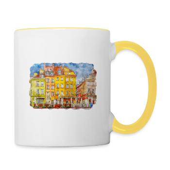 Varsovie Pologne Aquarelle Esquisse Dessin Dessiné - Mug contrasté - blanc/jaune - Droite