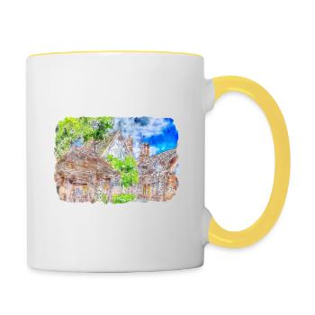 Angleterre Royaume-Uni Aquarelle Dessin Dessin Illustration - Mug contrasté - blanc/jaune - Droite
